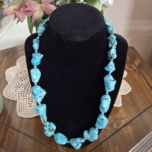 Necklace Turquoise Large Chunky Nugget Beads Statement Sterling Silver 20"